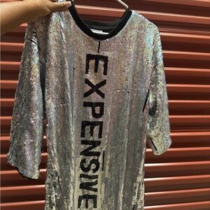Silver Sequin Dress with Black Lettering